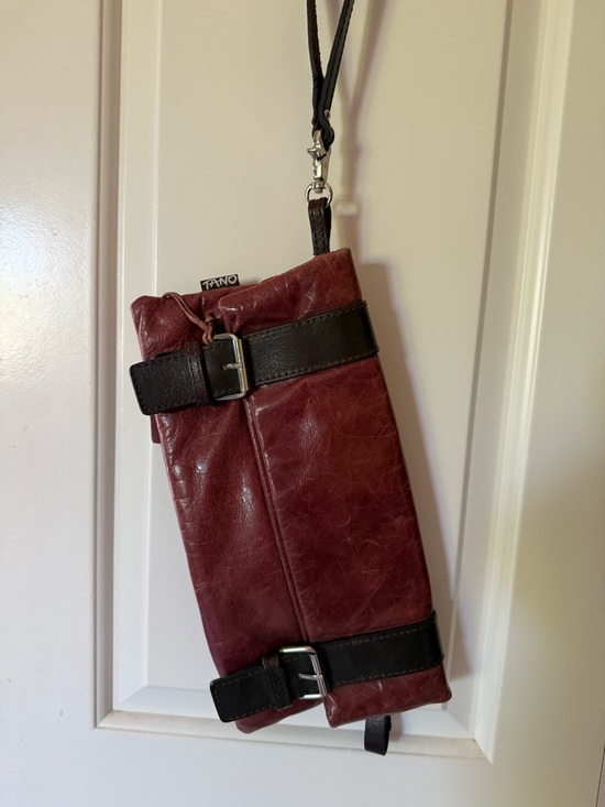 Tano Handbags - TANO Burgundy Leather clutch Bag with Buckle Detail